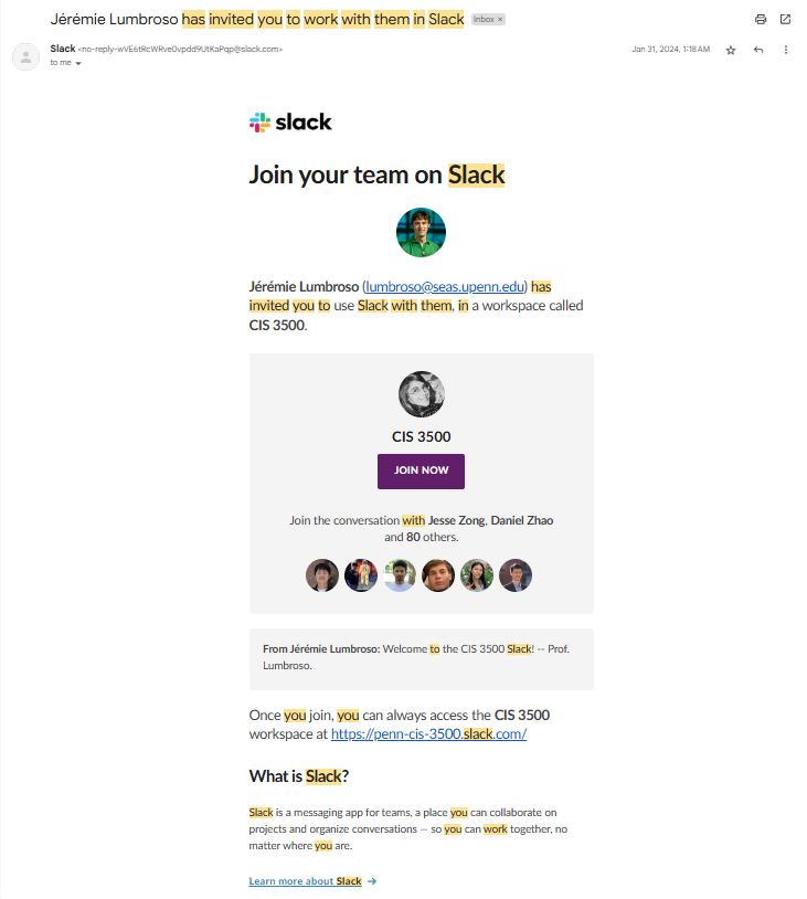 Slack Invitation Email