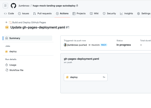 Screenshot of a GitHub Actions workflow running a deployment job. The image displays the workflow execution interface, showing job statuses, logs, and steps involved in deploying a project, helping users monitor and debug the process.