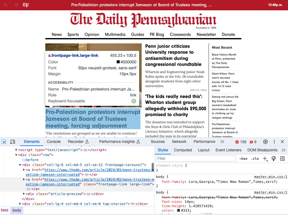 Screenshot of a browser&rsquo;s developer tools inspecting the HTML structure of a webpage. The image demonstrates how a specific CSS selector is used to identify the target data for scraping, serving as a reference for modifying scraper rules.